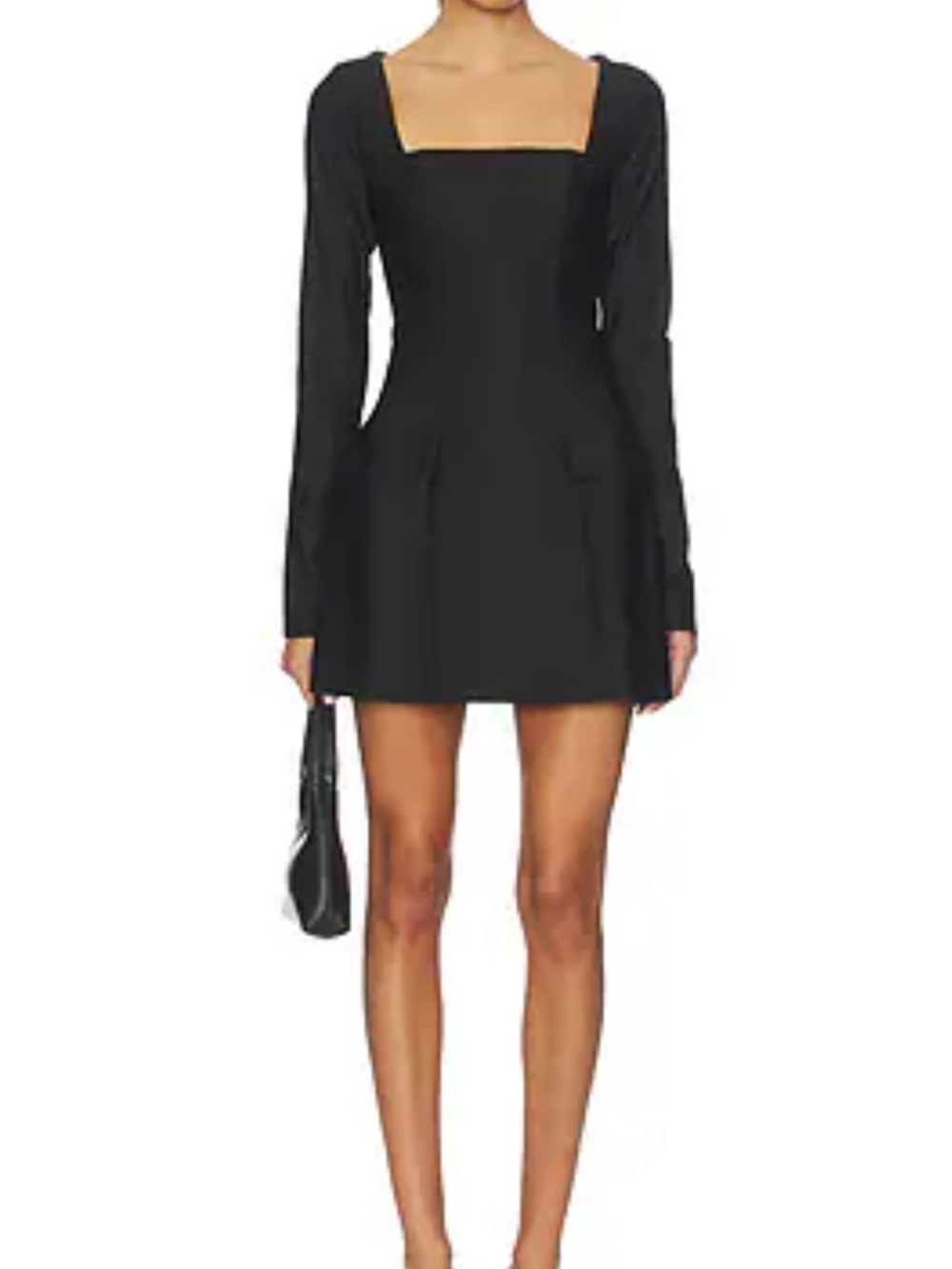 Square-Neck Long Sleeve Mini Dress in Black